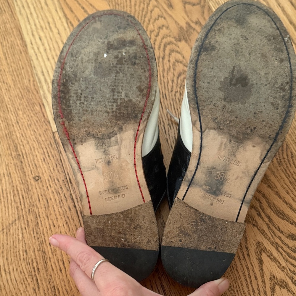 Band Of Outsiders Black/White Oxford Loafer Mules Stacked Saddle Leather Size 8 - Picture 8 of 8